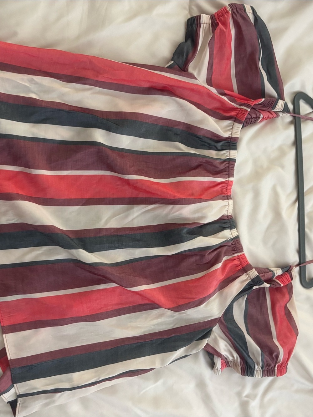Express Striped Off-Shoulder Top in Red, Burgundy, White & Navy